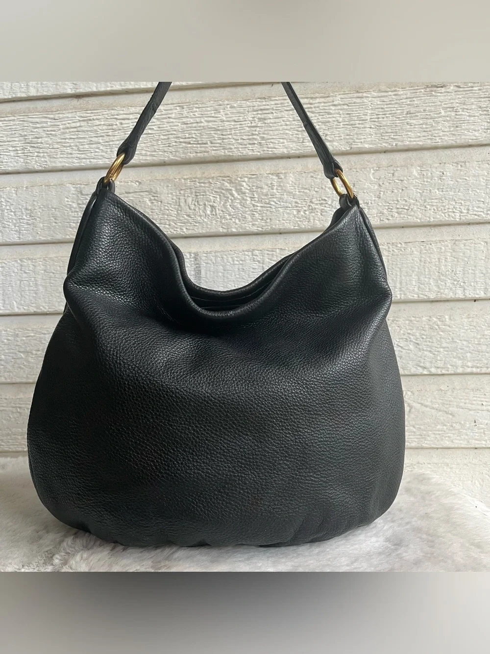 MARC JACOBS Black Leather Hobo Baguette Hillier Shoulder Bag